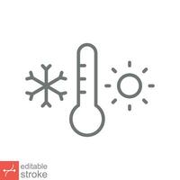 Weather temperature thermometer icon. Outline style sign for web and app. Thermometer with cold and hot symbol. Thin line vector illustration isolated on white background. Editable stroke EPS 10.