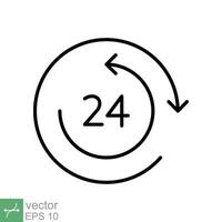 24 hours icon. Simple outline style. Open 7 days, delivery service, customer support concept. Clock and arrow sign. Thin line vector illustration isolated on white background. EPS 10.