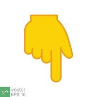 Yellow backhand index pointing down icon. Simple filled outline style. Hand, down, arrow, finger concept. Vector illustration isolated on white background. EPS 10.