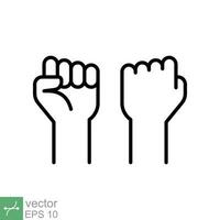 Fist raised up icon. Simple outline style. Strong arm, hand power, unity, revolution, protest, freedom concept. Thin line vector illustration isolated on white background. EPS 10.