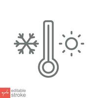 Weather temperature thermometer icon. Outline style sign for web and app. Thermometer with cold and hot symbol. Thin line vector illustration isolated on white background. Editable stroke EPS 10.