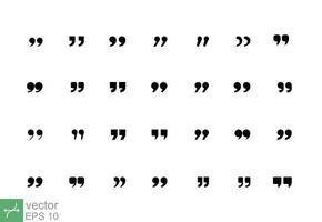 Set of quote mark icon. Simple flat style. Quotation sign, double comma, black, opinion concept. Vector illustration isolated on white background. EPS 10.