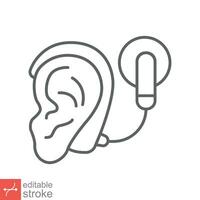 Cochlear implant icon. Simple outline style. Cybernetics, human ear with electronic device, technology, medical concept. Line vector illustration isolated on white background. Editable stroke EPS 10.