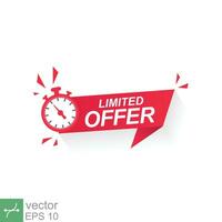 Red limited offer with clock for promotion, banner, price, sale. Label countdown time for exclusive deal, last chance. Alarm clock with limited offer isolated background. Vector illustration EPS 10.