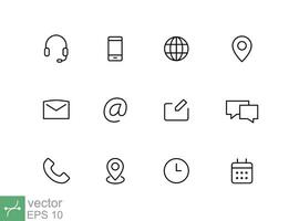 Contact us icon set. Simple flat style. Phone, smartphone, email, location, house, globe, address, chat, business card concept. Vector illustration isolated on white background. EPS 10.