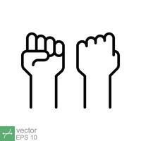 Fist raised up icon. Simple outline style. Strong arm, hand power, unity, revolution, protest, freedom concept. Thin line vector illustration isolated on white background. EPS 10.