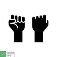 Fist raised up icon. Simple solid style. Strong arm, hand power, unity, revolution, protest, freedom concept. Glyph vector illustration isolated on white background. EPS 10.