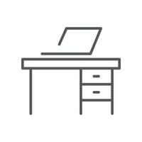 Office desk, Workplace and job, working symbol. Study table at home. pictogram computer on desk, office drawers work space. Laptop on table icon. Vector illustration filled outline style. EPS10