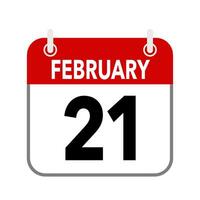 21 February, calendar date icon on white background. vector