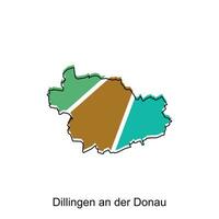 Map of Dillingen An Der Donau colorful geometric outline design, World map country vector illustration template