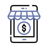 Dollar coin inside phone, A concept of m commerce icon, mobile shop vector design