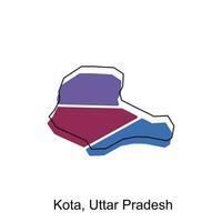 Map of Kota, Uttar Pradesh vector template with outline, graphic sketch style isolated on white background