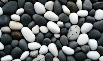 Sea of pebbles wallpaper. Gray beach stones background. For banner, postcard, illustration. Created with generative AI tools photo