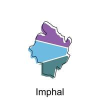 Map of Imphal vector template with outline, graphic sketch style isolated on white background