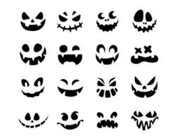 Set of Halloween pumpkins faces silhouettes, vector