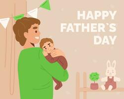 Young father holding his baby in the childrens room. vector