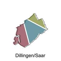 Map of Dillingen, Saar colorful geometric outline design, World map country vector illustration template