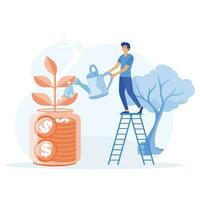 Personal finance management concept, People characters investing money in self development, knowledge and education, flat vector modern illustration