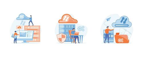 cloud computing concept. data center, file management, cloud storage. set flat vector modern illustration