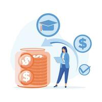 Financial education, Student characters investing money in education and knowledge. Personal finance management, flat vector modern illustration