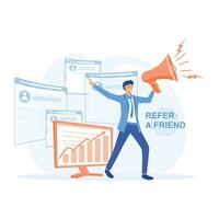 Refer a friend idea, sharing referral business, friendship promotion and offering, flat vector modern illustration