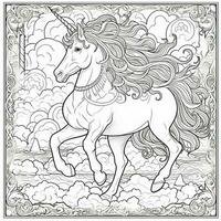 Unicorn Coloring Page - Line Art Style photo