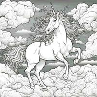 Unicorn Coloring Page - Line Art Style photo