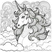 Unicorn Coloring Page - Line Art Style photo