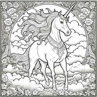 Unicorn Coloring Page - Line Art Style photo