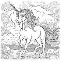 Unicorn Coloring Page - Line Art Style photo