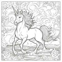 Unicorn Coloring Page - Line Art Style photo