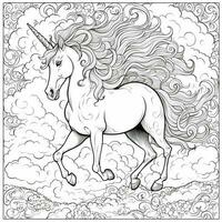 Unicorn Coloring Page - Line Art Style photo