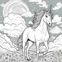 Unicorn Coloring Page - Line Art Style photo
