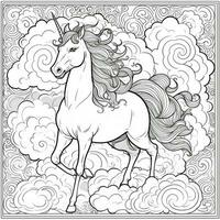 Unicorn Coloring Page - Line Art Style photo