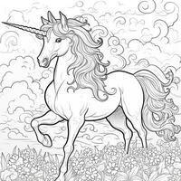 Unicorn Coloring Page - Line Art Style photo