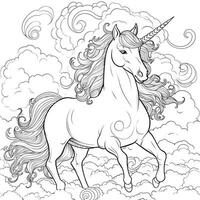 Unicorn Coloring Page - Line Art Style photo