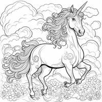 Unicorn Coloring Page - Line Art Style photo