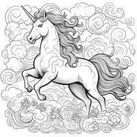 Unicorn Coloring Page - Line Art Style photo