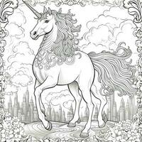 unicornio colorante página - línea Arte estilo foto