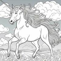 unicornio colorante página - línea Arte estilo foto