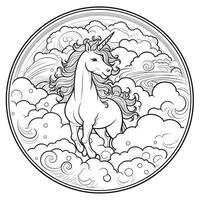 Unicorn Coloring Page - Line Art Style photo