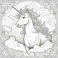 Unicorn Coloring Page - Line Art Style photo