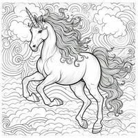 Unicorn Coloring Page - Line Art Style photo