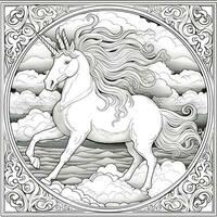 Unicorn Coloring Page - Line Art Style photo
