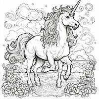 Unicorn Coloring Page - Line Art Style photo