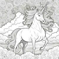 Unicorn Coloring Page - Line Art Style photo