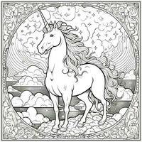 Unicorn Coloring Page - Line Art Style photo