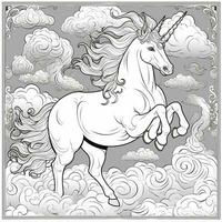 Unicorn Coloring Page - Line Art Style photo