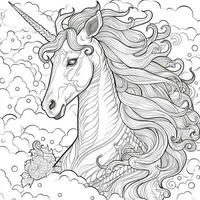 Unicorn Coloring Page - Line Art Style photo