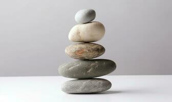 Stones balance. Pebbles pyramid on gray background. For banner, postcard, book illustration.Created with tools photo
